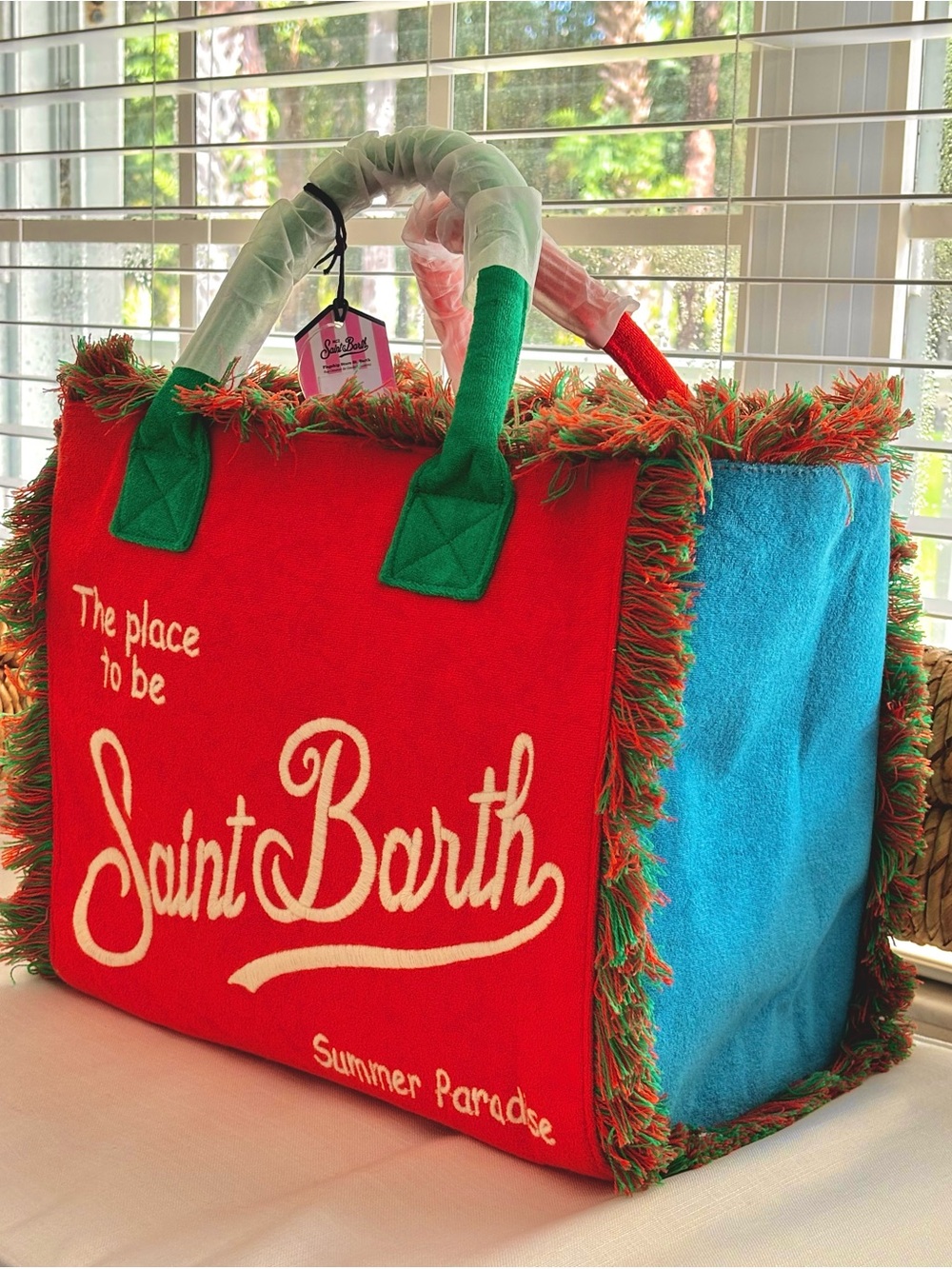 NWT MC2 Saint Barth Summer Paradise Terry Tote Orange/Green/Blue/Pink w/Fringe